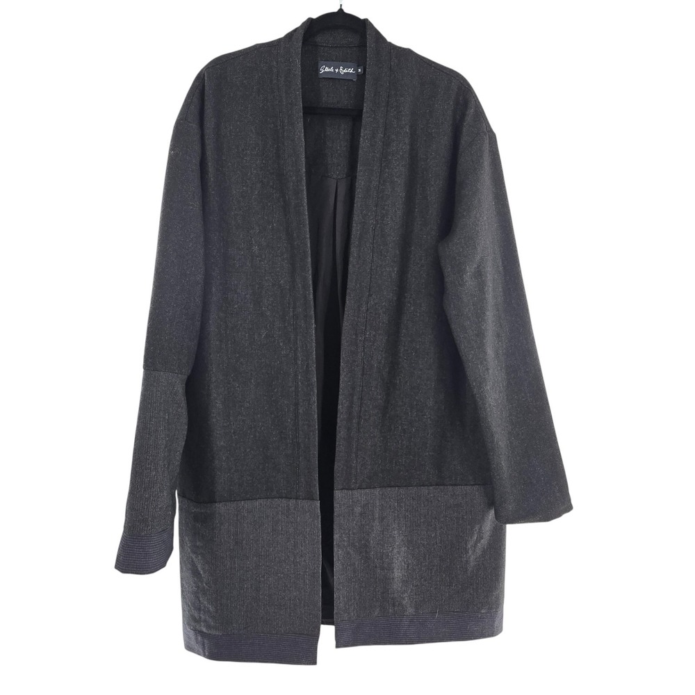 Steele & Edith Gray Open Front Cardigan Color Block Wool Blend Medium